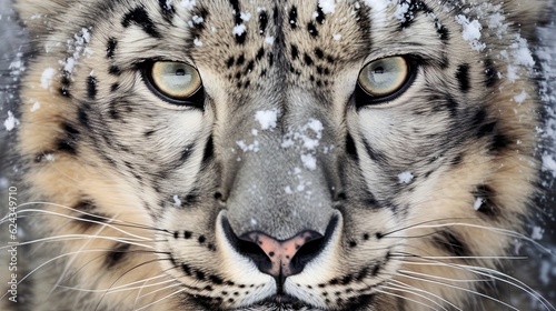 Extreme closeup wool of a snow leopard. Generative AI photo