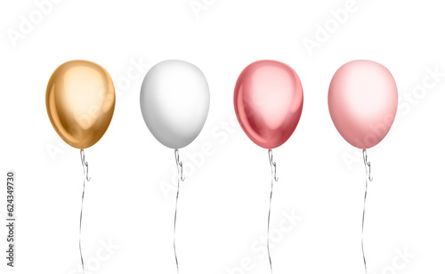 Blank white  red  pink  gold round balloon flying mockup  isolated