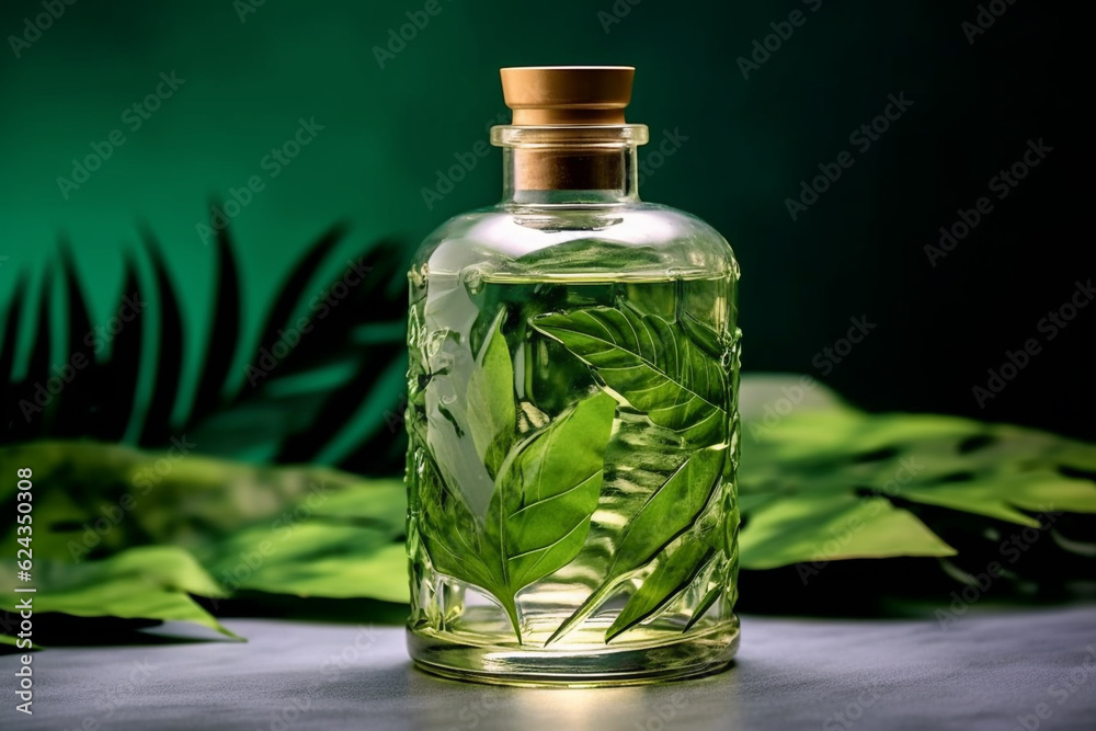 bottle of perfume in nature background, AI generated. bottle of perfume in nature background, AI generated.