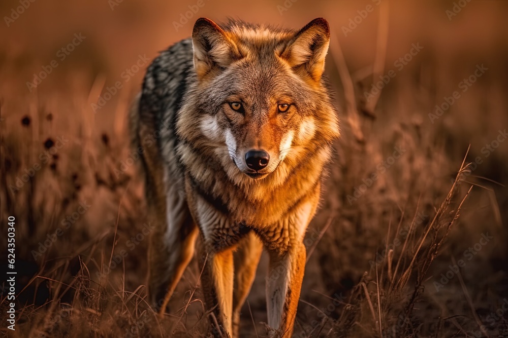 Gray wolf walked in the meadow or steppe. Generative AI Gray wolf walked in the meadow or steppe. Generative AI