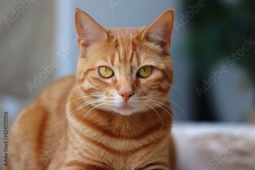 A beautiful portrait of domestic orange striped cat. Generative AI © KaterynaVS