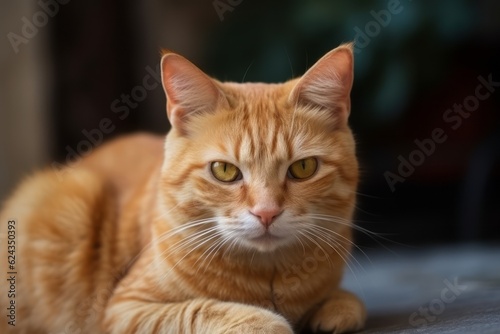 A beautiful portrait of domestic orange striped cat. Generative AI