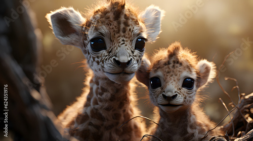 Giraffen Babys beim Sonnen untergnag Generative AI © Daniel