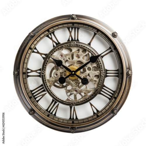 Industrial Wall Clock isolated on transparent background. Generative AI