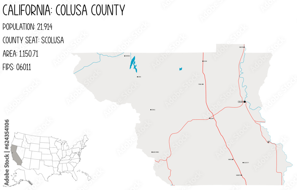 Large and detailed map of Colusa County in California, USA.