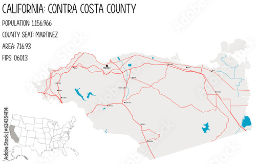 Large and detailed map of Contra Costa County in California  USA.