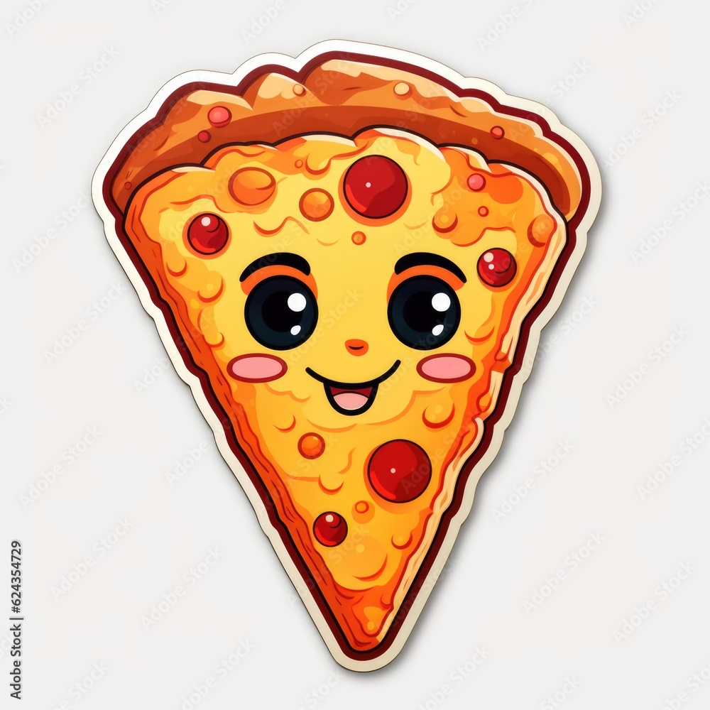 Cartoon slice of pizza with kawaii face. Vector illustration. Generative AI. Cartoon slice of pizza with kawaii face. Vector illustration. Generative AI.