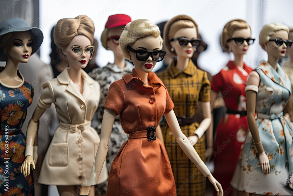 There are numerous dolls dressed in ready to wear clothing, jewelry, and bags in the trade show display mock up sample area. Generative AI There are numerous dolls dressed in ready to wear clothing, jewelry, and bags in the trade show display mock up sample area. Generative AI