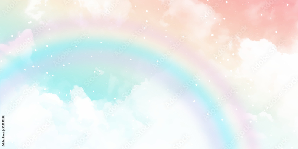 Clear pastel sky background, clouds with background. Rainbow pastel sky. Vector design beautiful concept.