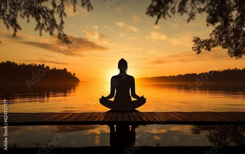 Yoga Silhouette Meditation Relaxation. Generative AI