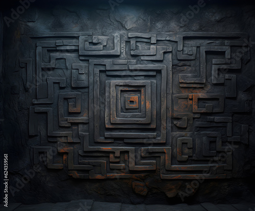 Ancient wall background with primitive maze texture.
