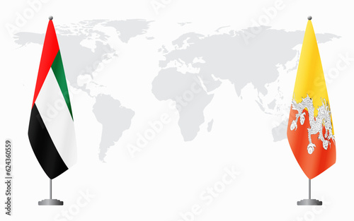 United Arab Emirates and Bhutan flags for official meeting