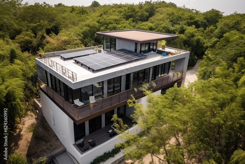 House with solar panels on the roof. Generative AI.