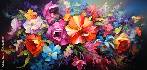 Fototapeta Naklejka Na Ścianę i Meble -  painting style illustration, beautiful flowers garden, Generative Ai