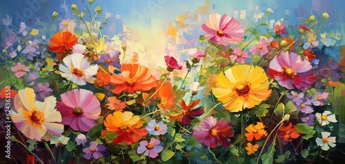 painting style illustration, beautiful flowers garden, Generative Ai © QuietWord