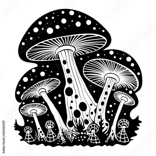 Illustration of mushrooms, isolated on white background.