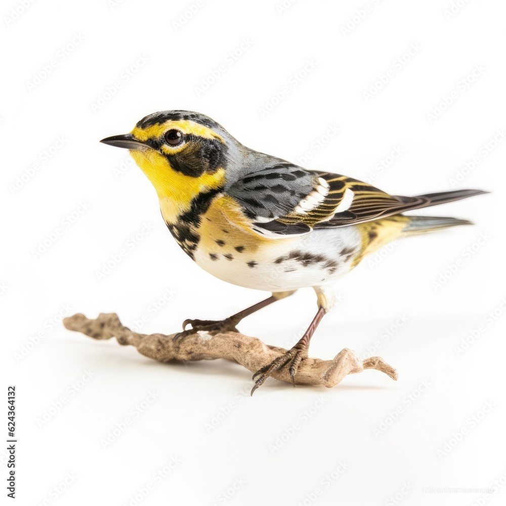 Golden-cheeked warbler bird isolated on white. Generative AI Golden-cheeked warbler bird isolated on white. Generative AI