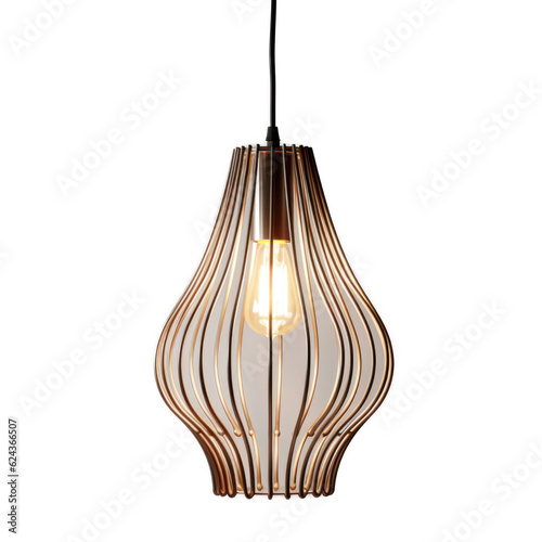 Metal Wire Pendant Light isolated on transparent background. Generative AI