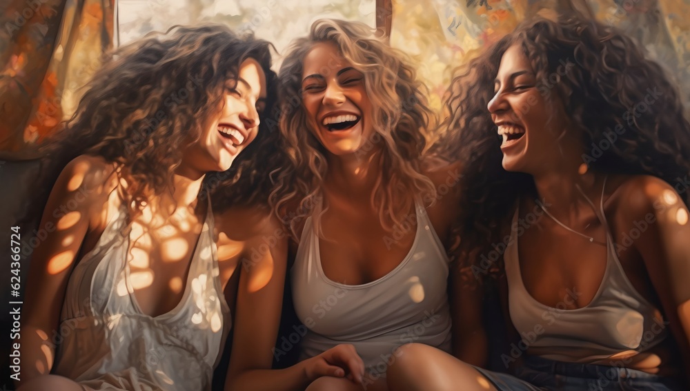 Obraz premium Portrait of happy women, generative AI