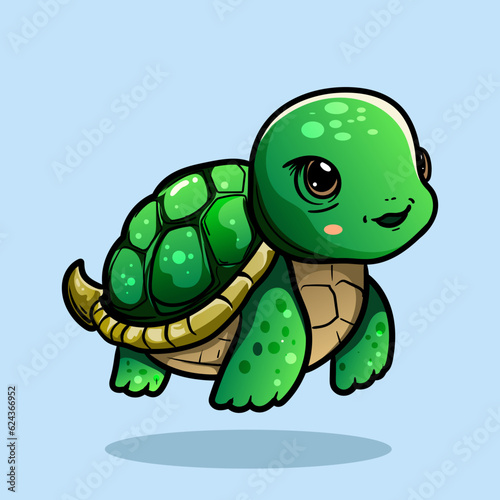 illustration of a smiling cartoon Happy cute sea turtle cartoon isolated on blue background for kids education or apparel kids