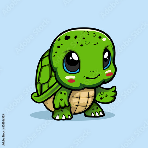 illustration of a smiling cartoon Happy cute sea turtle cartoon isolated on blue background for kids education or apparel kids