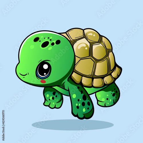 illustration of a smiling cartoon Happy cute sea turtle cartoon isolated on blue background for kids education or apparel kids
