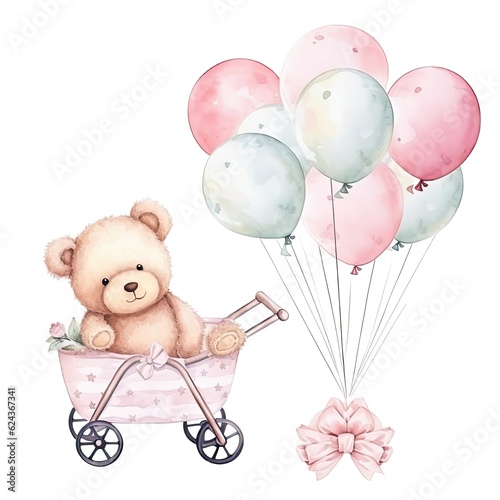 Watercolor baby shower background. Illustration AI Generative.