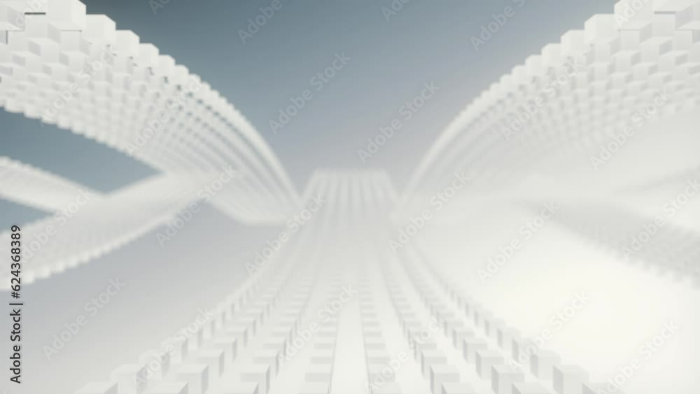 Stripes of white particles moving in waves, 3d rendering loop animation 4K Stripes of white particles moving in waves, 3d rendering loop animation 4K