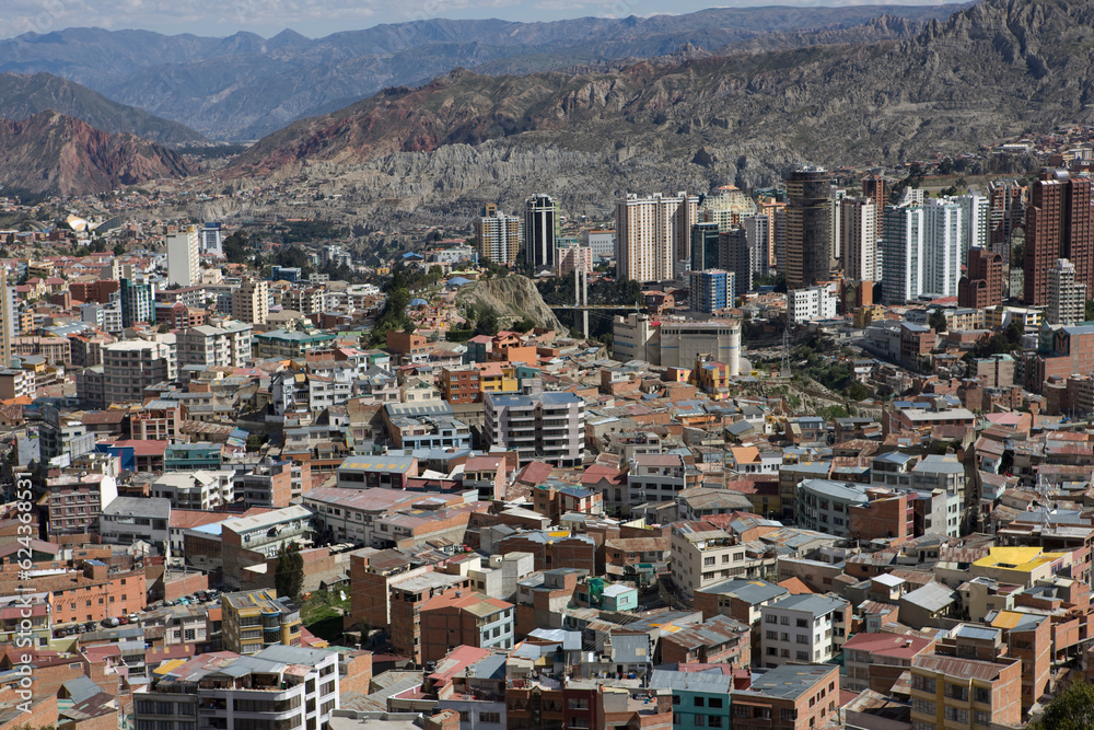 Bolivia view of La Paz city on a sunny winter day