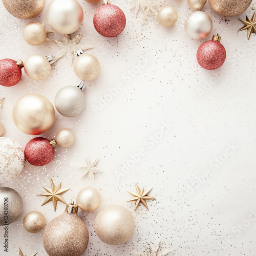 Beautiful white background for a Christmas card with white and pink New Year's balls