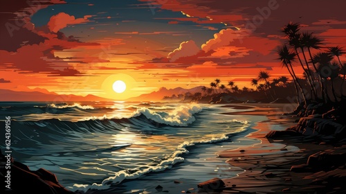Sunset over the sea background. Generative AI © Virtual Art Studio
