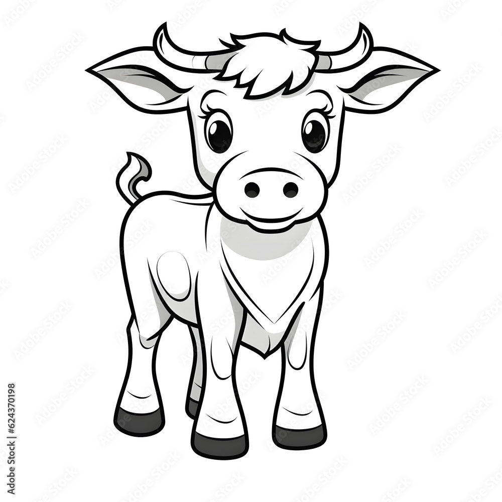 Forest animals -Cute Cow, simple thick lines kids or children cartoon coloring book pages . No Background, Generative AI Forest animals -Cute Cow, simple thick lines kids or children cartoon coloring book pages . No Background, Generative AI