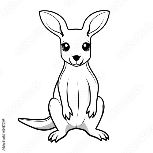 Forest animals - Cute Cangaroo, simple thick lines kids or children cartoon coloring book pages . No Background, Generative AI