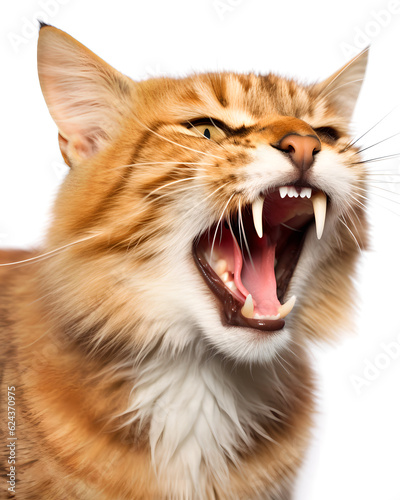 Hissing cat portrait, isolated background. Generative Ai. Generative Ai