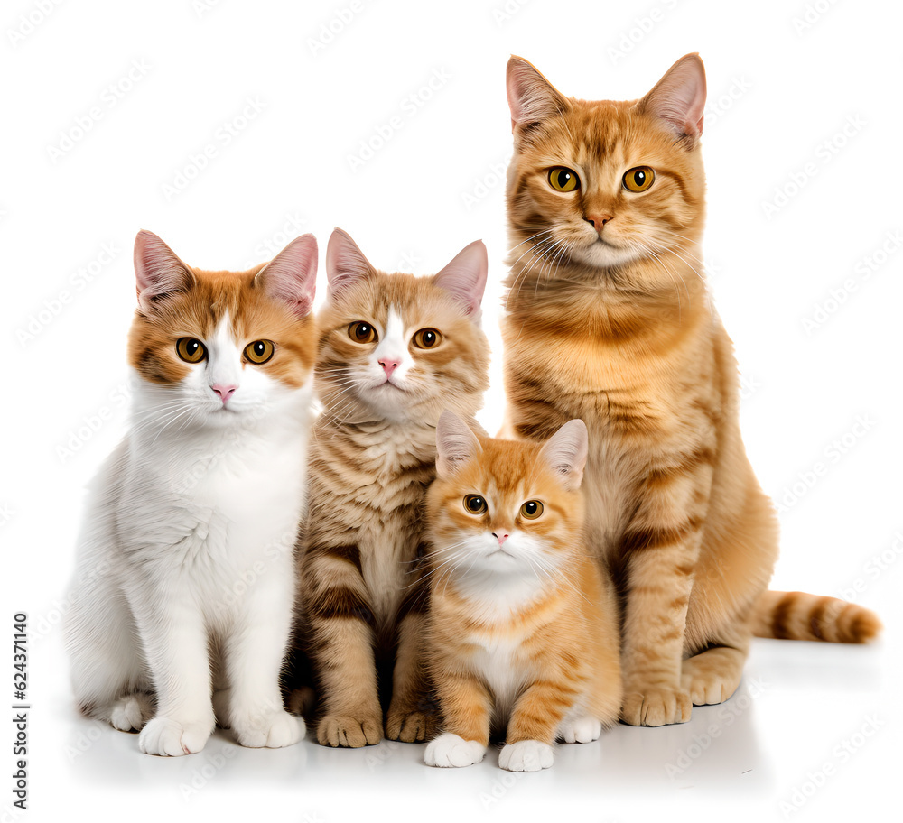 group of cat family, isolated background. Generative Ai