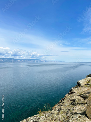 Small sea strait on a sunny summer day  Lake Baikal  Russia