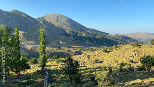 Rural landscape view in summer from Tepekoy village  and dam area in Gokceada, Çanakkale, Turkey photo