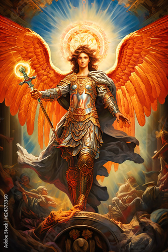 Graphic and biblical representation of the Archangel Michael. AI generativ.