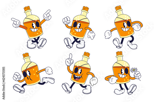 Vintage cartoon rum bottle mascot set, illustration