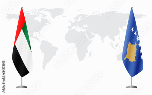 United Arab Emirates and Kosovo flags for official meeting