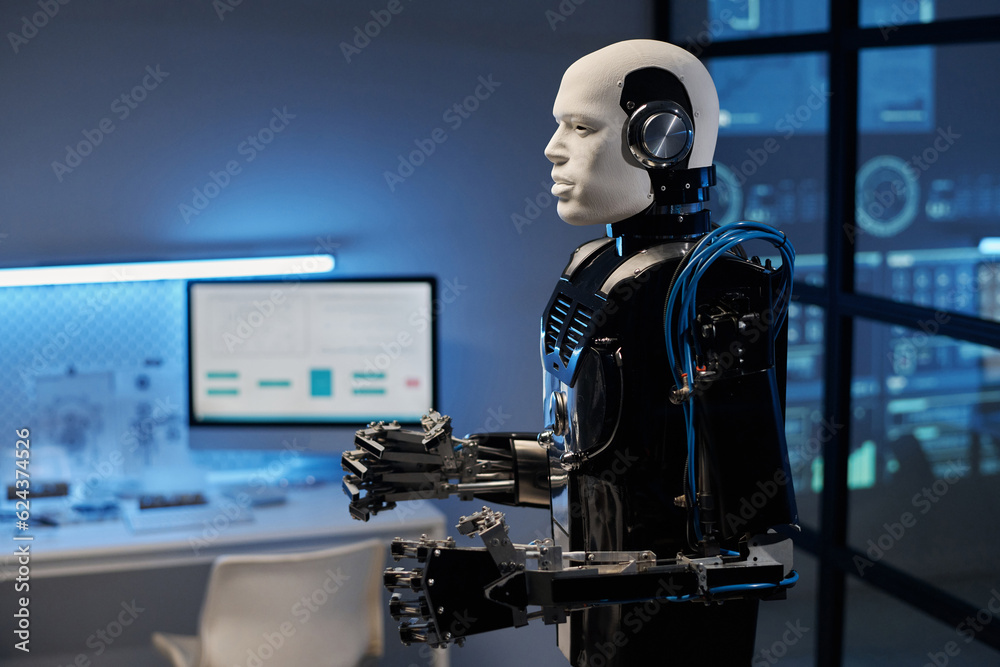 Horizontal image of robot cyborg being engineering in the laboratory Horizontal image of robot cyborg being engineering in the laboratory