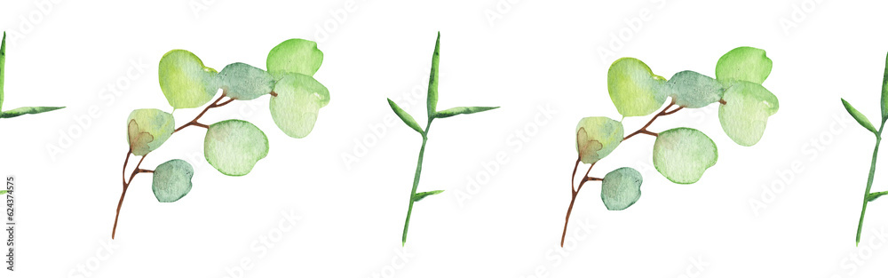 Greenery  floral design card.Forest branches green herbs greenery yellow leaf frame. wedding invitation poster invitation isolated on white background.