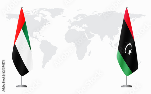 United Arab Emirates and Libya flags for official meeting