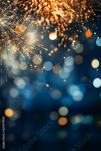 Blue and gold Abstract background and bokeh on New Year's Eve. AI generativ. photo