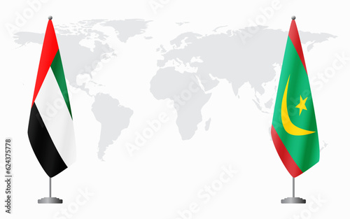 United Arab Emirates and Mauritania flags for official meeting