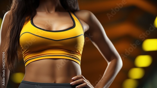 sexy body of woman wearing yellow shirt on blurred background