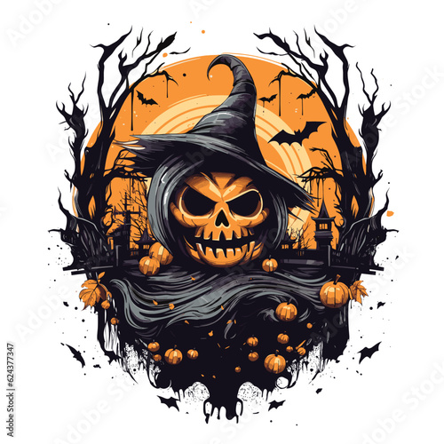 T-shirt or poster design with illustration on Halloween theme