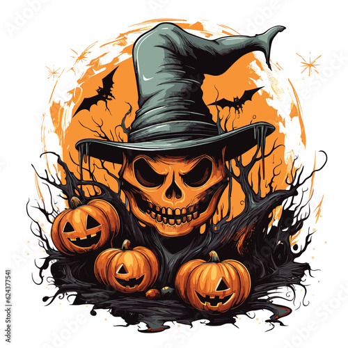 T-shirt or poster design with illustration on Halloween theme