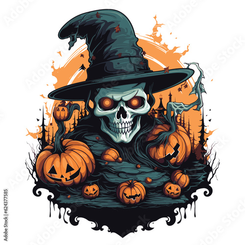 T-shirt or poster design with illustration on Halloween theme