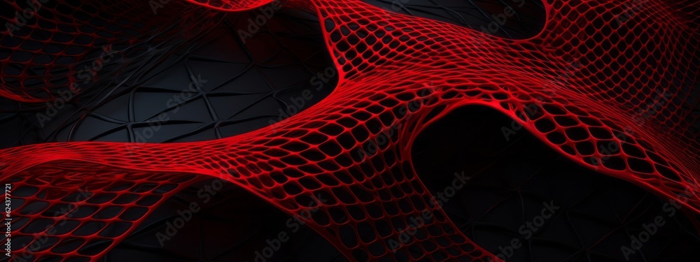 Abstract red net grid texture on black background banner illustration concept for webdesign backdrop (Generative Ai) - obrazy, fototapety, plakaty 